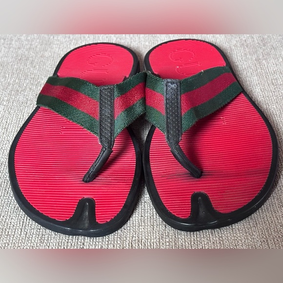 Gucci Gucci Web Green Red Thong Strap Men’ Rubber Sandals Size 10 G 11 US - Picture 2 of 11